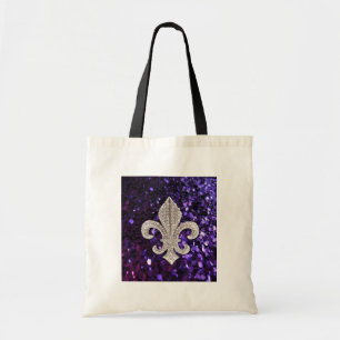 Sparkle jewel Fleur De Lis Sequins Purple Tote Bag
