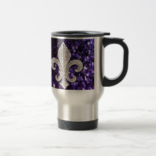 Sparkle jewel Fleur De Lis Sequins Purple Travel Mug
