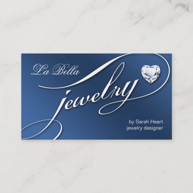 Sparkle Jewellery Business Card White Blue Heart 2 (Front)