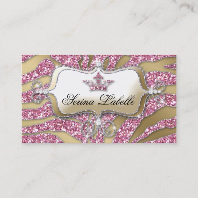 Sparkle Jewellery Business Card Zebra Crown Pink (Front)