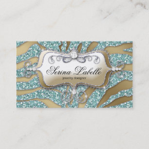 Sparkle Jewellery Business Card Zebra Gold Teal 2