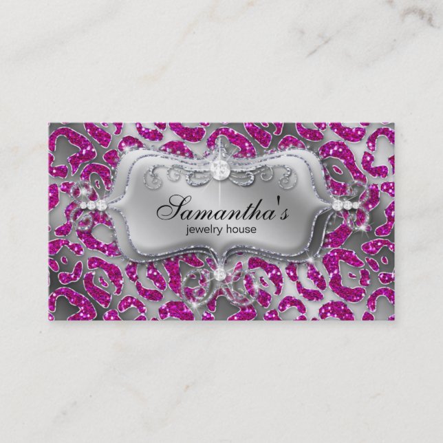 Sparkle Jewellery Business Card Zebra Hot Pink Sil (Front)