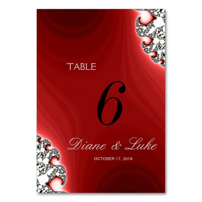 Sparkle Jewellery Red Wedding Menu+Table Card (Front)