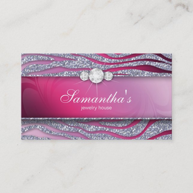 Sparkle Jewellery Zebra Plum Pink Glitter Business Card (Front)