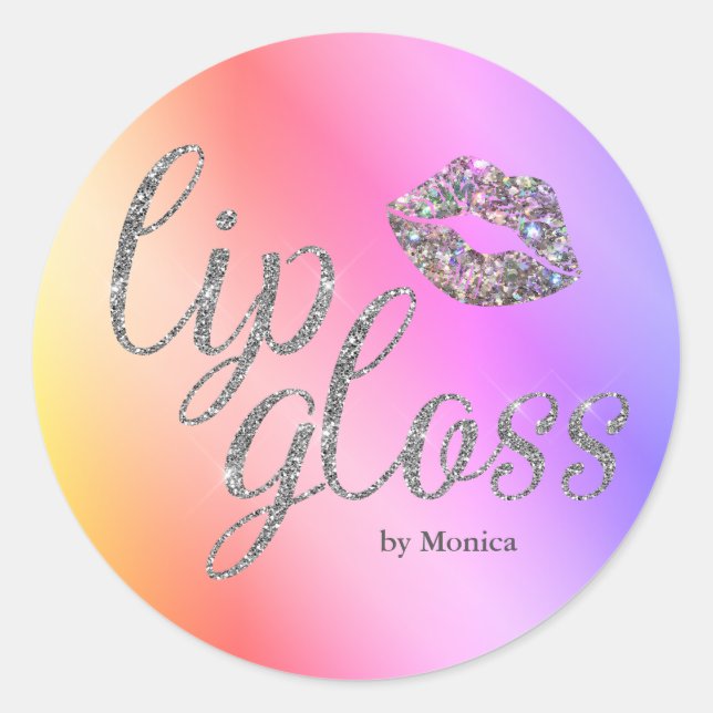 Sparkle Kiss Rainbow Lip Gloss Glam Classic Round Sticker (Front)
