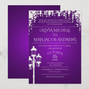 Sparkle Lamp Post Gala Purple Wedding Invitation