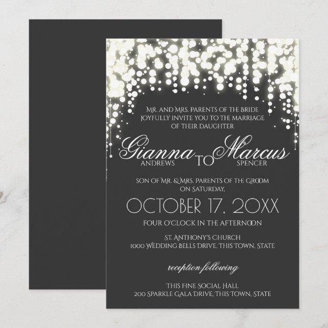 Sparkle Lights Gala Wedding Invitation (Front/Back)