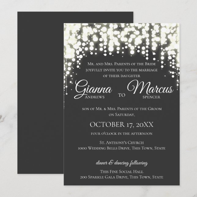 Sparkle Lights Gala Wedding Invitation (Front/Back)