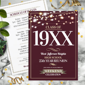 Sparkle Lights School Colours Class Reunion Invitation
