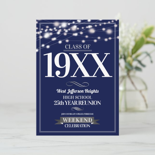Sparkle Lights School Colours Class Reunion Invitation (Standing Front)