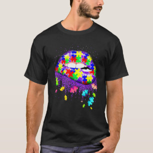 Sparkle Lips Autism Puzzle Piece Autism Awareness T-Shirt