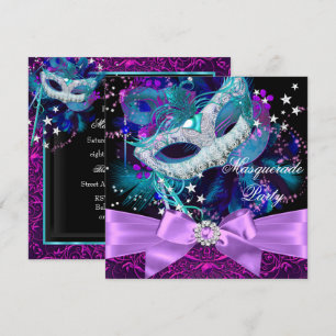 Sparkle Mask Bow Masquerade Party Invitation