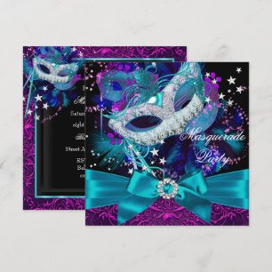 Sparkle Mask & Bow Masquerade Party Invitation