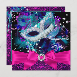 Sparkle Mask & Bow Masquerade Party Invitation