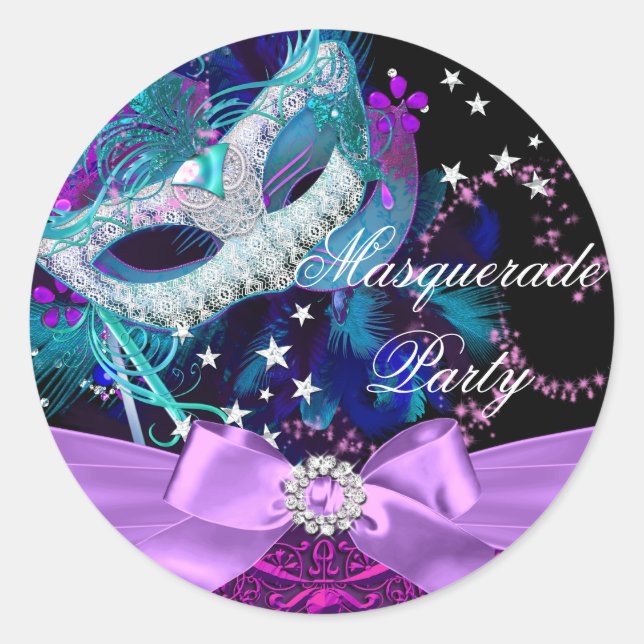 Sparkle Mask & Bow Masquerade Party Sticker (Front)