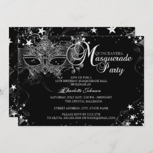 Sparkle Mask Star Night Masquerade Quinceañera Invitation