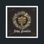Sparkle Menorah Hanukkah Napkin<br><div class="desc">Hanukkah party design with a gold menorah and silver and gold sparkles on a black background.</div>