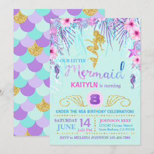 Sparkle Mermaid Under the Sea Birthday Invitation