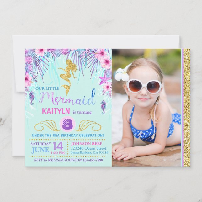 Sparkle Mermaid Under the Sea Birthday Invitation (Front)
