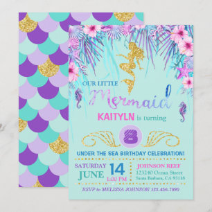 Sparkle Mermaid Under the Sea Birthday Invitation
