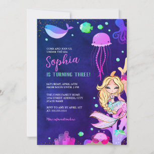 Sparkle Mermaid Under the Sea Birthday Party Invitation