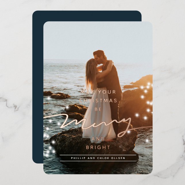 Sparkle Merry and Bright Christmas Photo Foil Card (Front/Back)