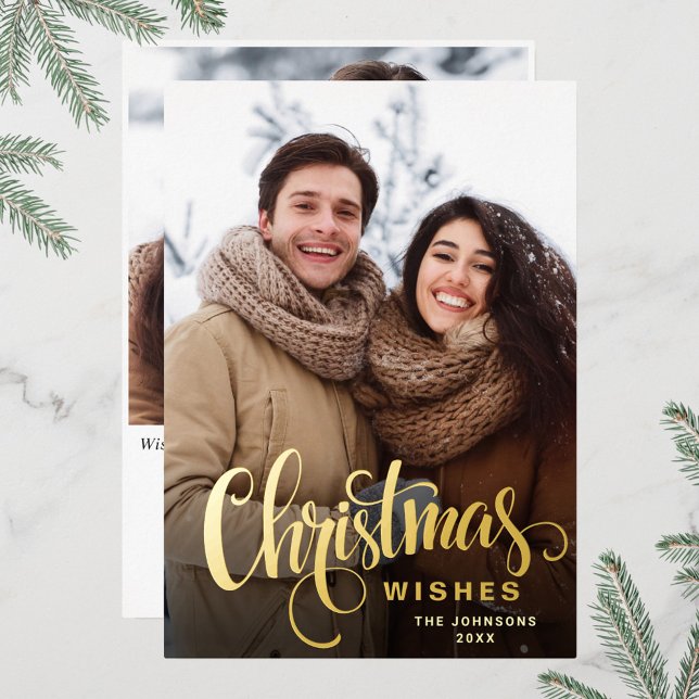 Sparkle Merry Christmas 2 PHOTO Greeting Gold Foil Holiday Card (Creator Uploaded)