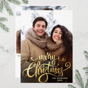 Sparkle Merry Christmas 2 PHOTO Greeting Gold Foil Holiday Card