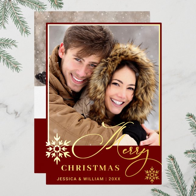 Sparkle Merry Christmas 2 PHOTO Greeting Gold Foil Holiday Card (Creator Uploaded)