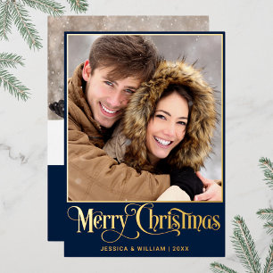 Sparkle Merry Christmas 2 PHOTO Greeting Gold Foil Holiday Card