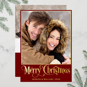 Sparkle Merry Christmas 2 PHOTO Greeting Gold Foil Holiday Card