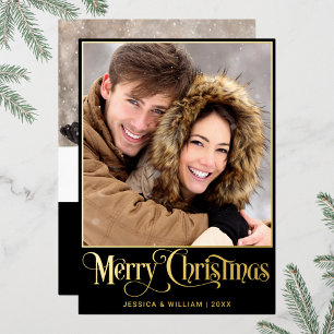 Sparkle Merry Christmas 2 PHOTO Greeting Gold Foil Holiday Card
