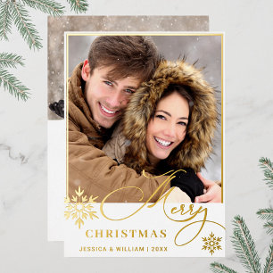 Sparkle Merry Christmas 2 PHOTO Greeting Gold Foil Holiday Card