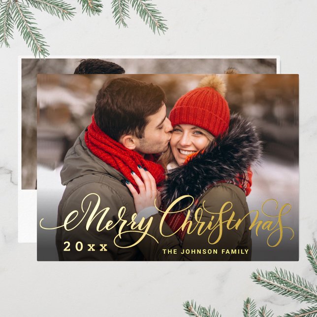 Sparkle Merry Christmas 2 PHOTO Greeting Gold Foil Holiday Card (Creator Uploaded)