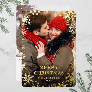 Sparkle Merry Christmas 2 PHOTO Greeting Gold Foil Holiday Card
