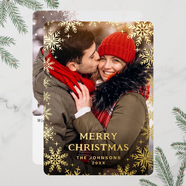 Sparkle Merry Christmas 2 PHOTO Greeting Gold Foil Holiday Card (Creator Uploaded)