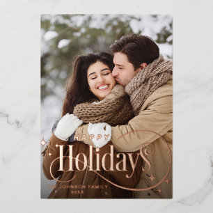 Sparkle Merry Christmas 2 PHOTO Greeting Rose Gold Foil Holiday Card