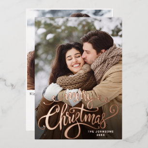 Sparkle Merry Christmas 2 PHOTO Greeting Rose Gold Foil Holiday Card
