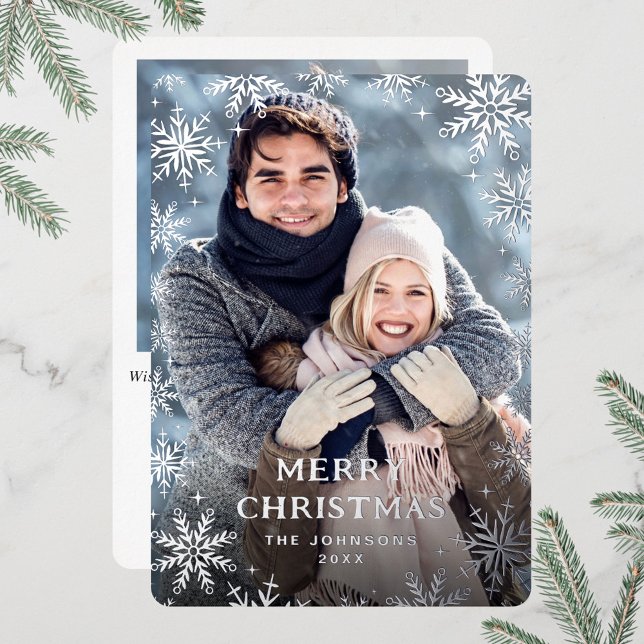 Sparkle Merry Christmas 2 PHOTO Greeting Silver Foil Holiday Card (Creator Uploaded)