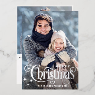 Sparkle Merry Christmas 2 PHOTO Greeting Silver Foil Holiday Card