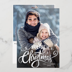 Sparkle Merry Christmas 2 PHOTO Greeting Silver Foil Holiday Card