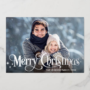 Sparkle Merry Christmas 2 PHOTO Greeting Silver Foil Holiday Card