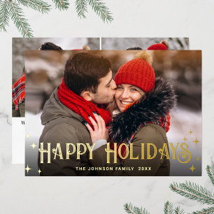 Sparkle Merry Christmas 3 PHOTO Greeting Gold Foil Holiday Card