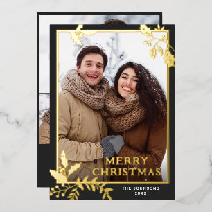 Sparkle Merry Christmas 4 PHOTO Greeting Gold Foil Holiday Card