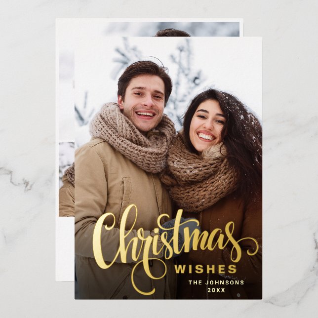 Sparkle Merry Christmas 4 PHOTO Greeting Gold Foil Holiday Card (Front/Back)