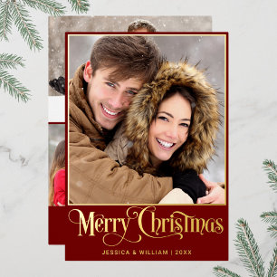 Sparkle Merry Christmas 4 PHOTO Greeting Gold Foil Holiday Card