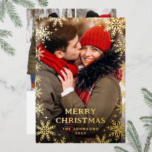 Sparkle Merry Christmas 4 PHOTO Greeting Gold Foil Holiday Card