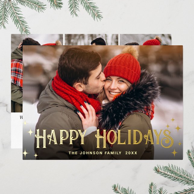 Sparkle Merry Christmas 4 PHOTO Greeting Gold Foil Holiday Card (Creator Uploaded)