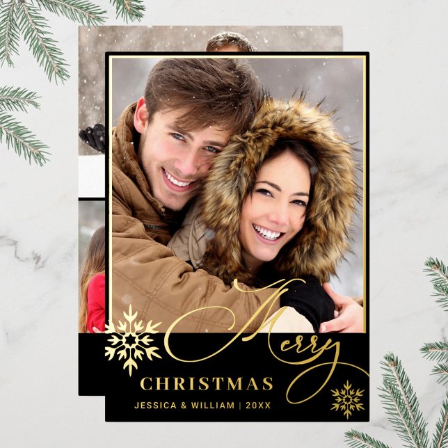 Sparkle Merry Christmas 4 PHOTO Greeting Gold Foil Holiday Card (Creator Uploaded)