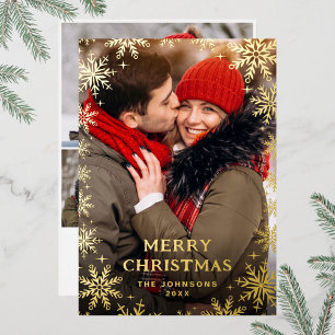 Sparkle Merry Christmas 4 PHOTO Greeting Gold Foil Holiday Card